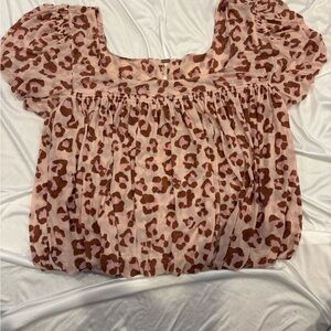 Free People Pink and Brown Leopard Blouse